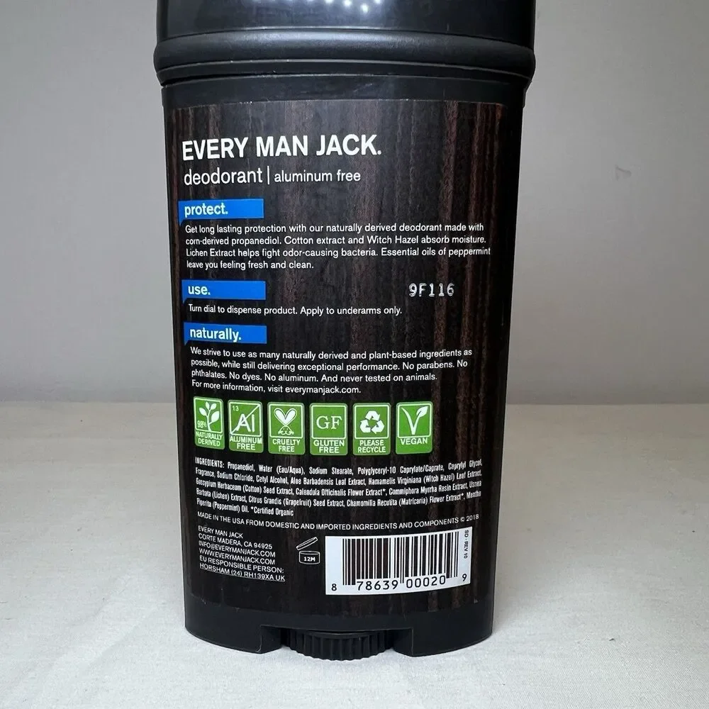 NEW Every Man Jack Signature Mint Aluminum Free Naturally Deodorant 3 oz Vegan